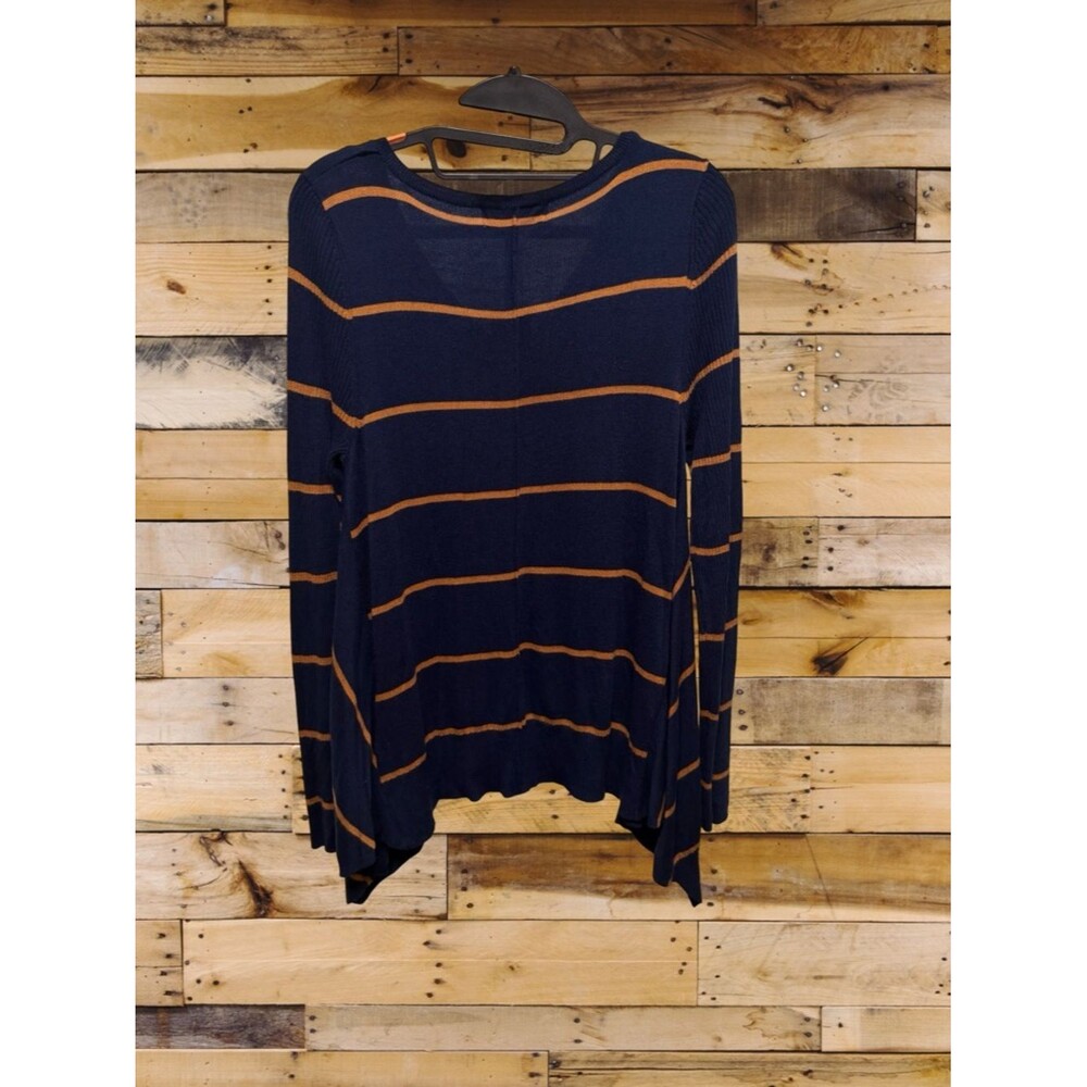 NWT Pink Rose Navy Mustard Stripe V-Neck Asymmetric Hem Sweater Y2k Size Medium - Picture 5 of 5